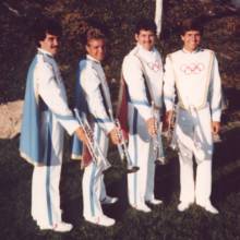 UCLA Trumpeter David Tolle's squad at Pepperdine University just after the Opening Ceremonies