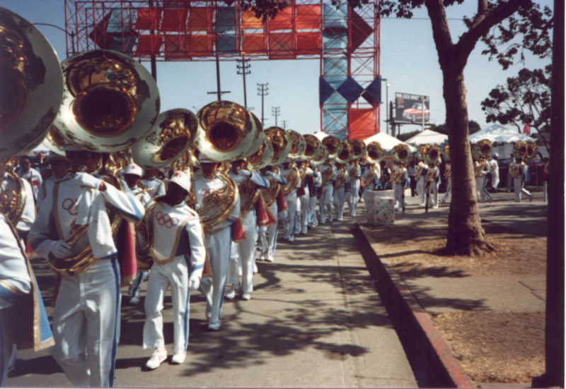 Sousaphones walking into Coliseum, 1984 Summer Olympics