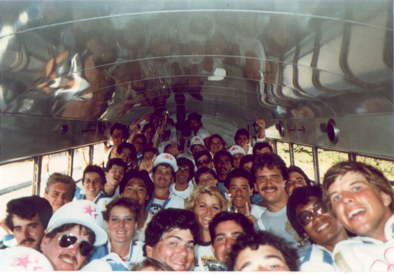 Trumpet bus returning from the Opening Ceremonies, 1984 Summer Olympics