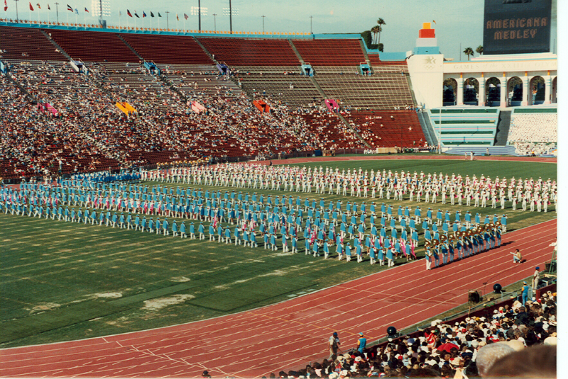 Dress rehearsal for the Opening Ceremonies at the Coliseum, 1984