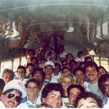 Trumpet bus returning from the Opening Ceremonies, 1984 Summer Olympics