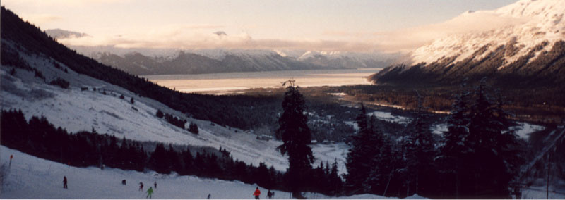 A view from from the top of Alyeska, Alaska's premier ski resort, where the Band skied on its day off. 1990 Great Alaska Shootout