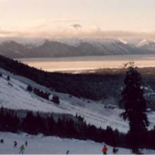 A view from from the top of Alyeska, Alaska's premier ski resort, where the Band skied on its day off. 1990 Great Alaska Shootout