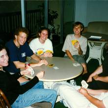 Band members playing cards