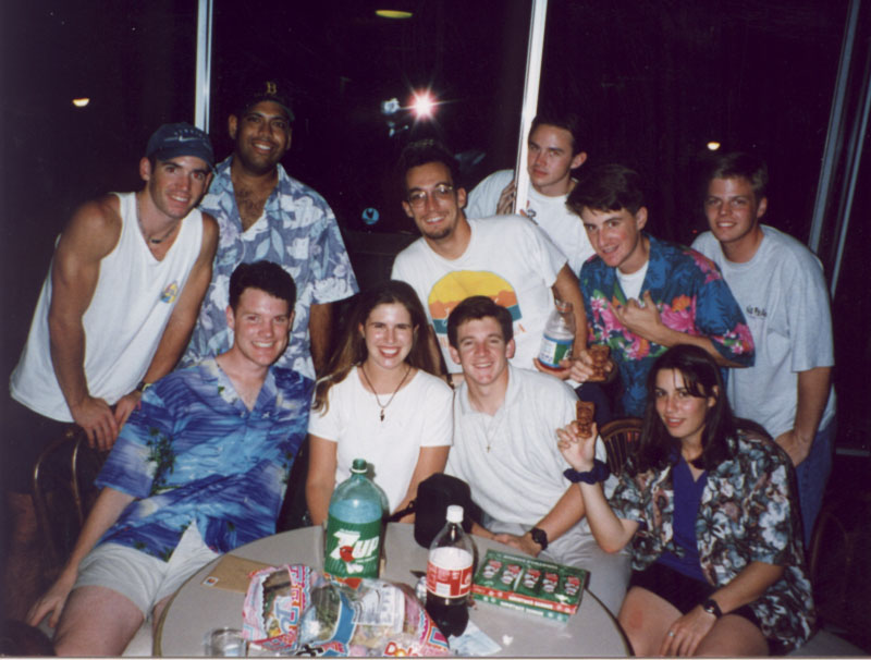 Hanging out at the hotel. Front: Daniel, Joe Bruin, Jeff, Amy. Back: Mike, Sajjad, Sean, Jon, Joe and Devon. 1995 Aloha Bowl, December 1995