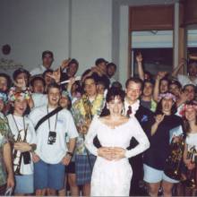 While waiting for the team to arrive for a rally, the Band stumbled across and performed for a wedding reception. 1995 Aloha Bowl, December 19, 1995