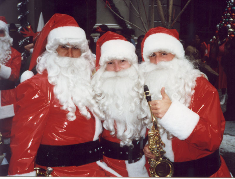 Adrian Rivas and Joe Hardman flank an unknown Santa (Daniel Wood maybe?), 1996