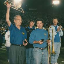 Barry Bertram, leader of Band's strike in 1934, wins the award for Representative of the earliest UCLA Class, 1996 Band Alumni Reunion, November 2, 1996