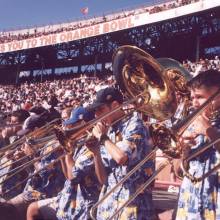 Trombones at the Miami game. Danny Zelman and Andrew Yonce at center, December 5, 1998