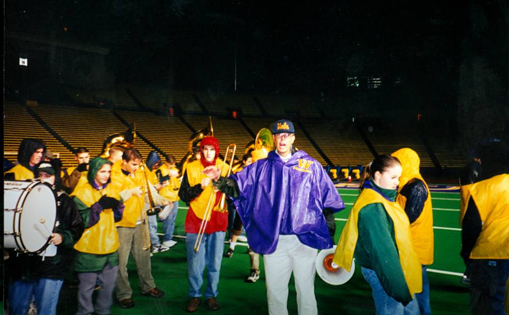 Director, Gordon Henderson, rehearsing UW and UCLA bands