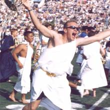 Alex McDougall shows the terror of being attacked by the Trojans