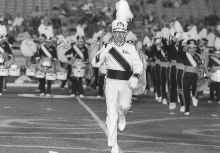 Drum Major Jason Lewis during run-on, 1999