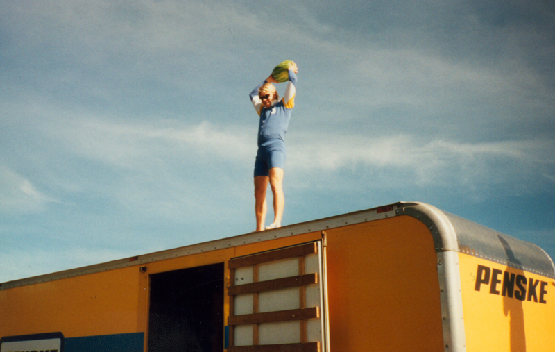 Watermelon thrown from equipment truck, 1990's