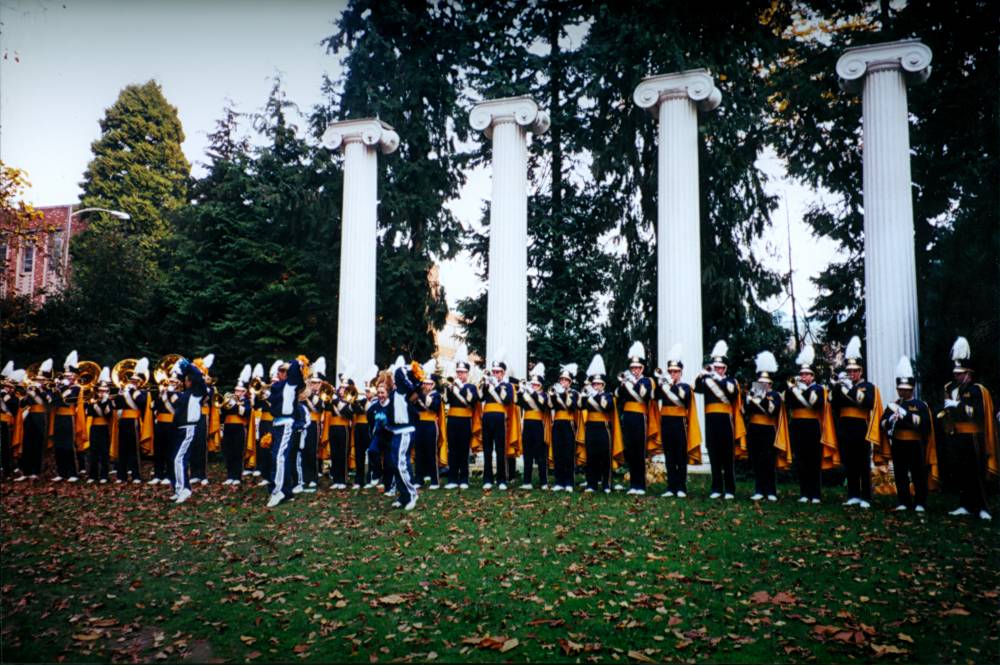 Band performing at a rally, 2000 UW Trip