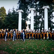 Band performing at a rally, 2000 UW Trip