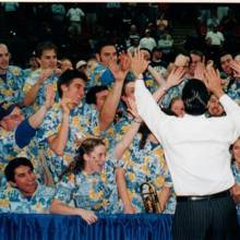Coach Steve Lavin after beating Cincinnati in Pittsburgh, 2002 NCAA Tournament