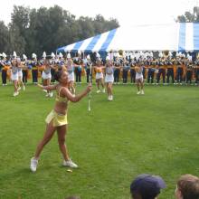 Golden Girl Veena Goel at the Chancellor's Tent, Washington State game, December 7, 2002