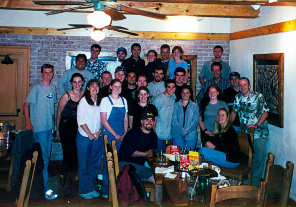 2002 Staff Meeting in restaurant