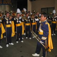 Yosuke conducting the Trombone Cheer in the tunnel at the Rose Bowl, 2002
