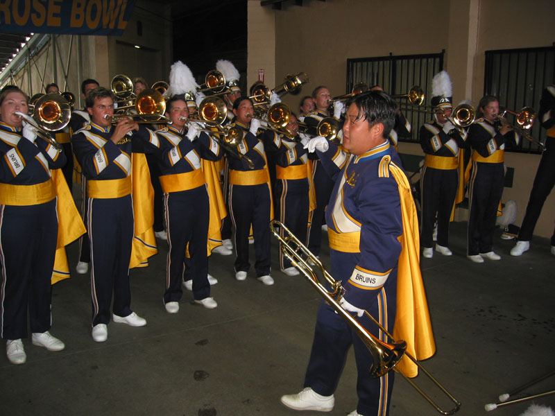 Yosuke conducting the Trombone Cheer in the tunnel at the Rose Bowl, 2002