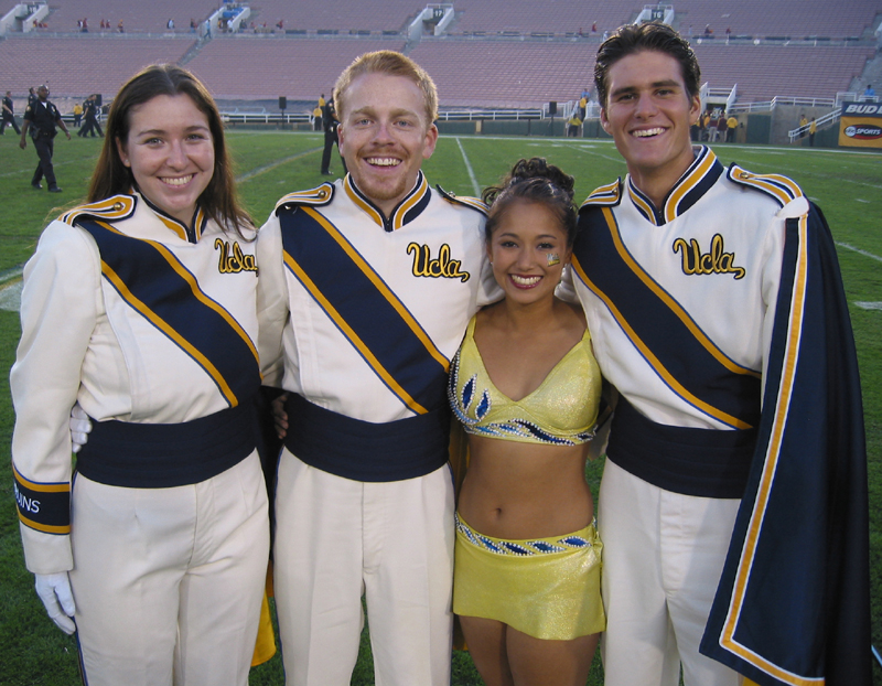 Drum Majors Laura Montoya, Jay Dillon and Michael Froeberg with Golden Girl Veena Goel, 2002-2003