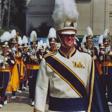 Drum Major Mike Froeberg leading the Band to the Chancellor's Tent, 2003
