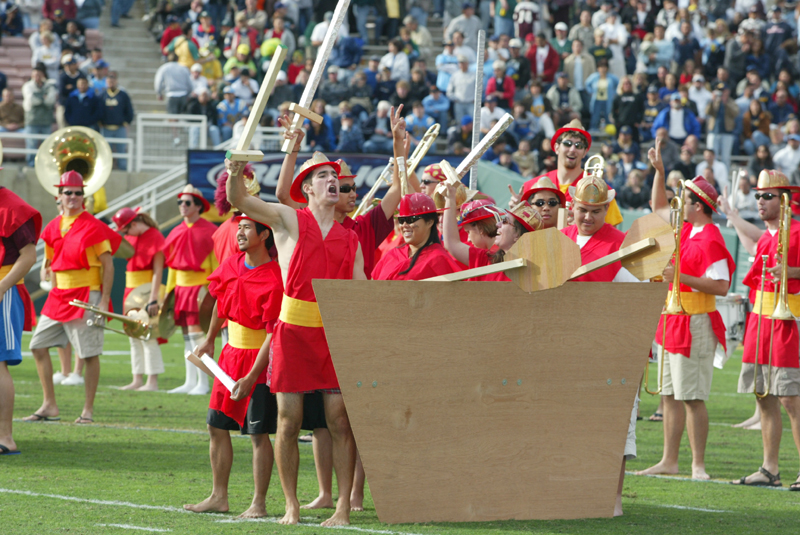 Trojan Navy taunting the UCLA fans led by Robbie Contreras, Oregon game, November 15, 2003