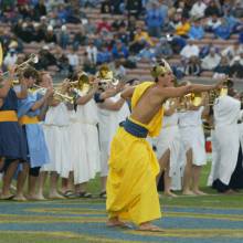 The Greeks plead for the Trojan to "Stop in the Name of Love," Oregon game, November 15, 2003
