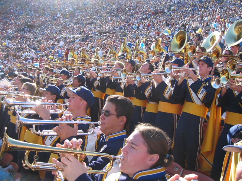 Trumpets in the stands at the Coliseum, USC game, November 22, 2003