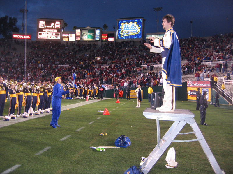 Drum Major Dan Thomson conducting the postgame concert, USC game, December 4, 2004