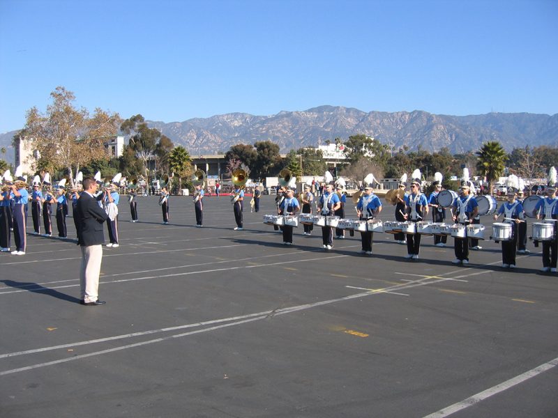 TA Nathan Eby and the drumline at rehearsal, USC game, December 4, 2004