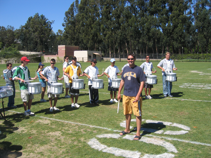 TA Nathan Eby with drumline, Band Camp 2005