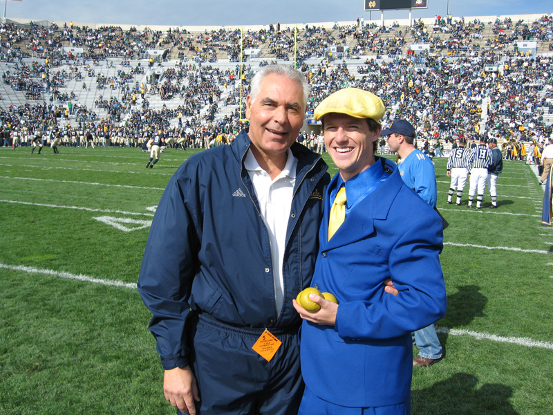 Band Juggler Chris Smith with football coach, Notre Dame, October 21, 2006