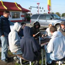 Drumline at McDonald's before rehearsal, Notre Dame trip 2006