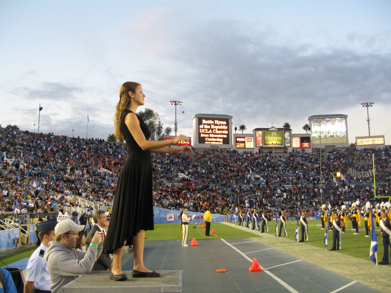 Irene conducting Chorus, Oregon State game, November 11, 2006