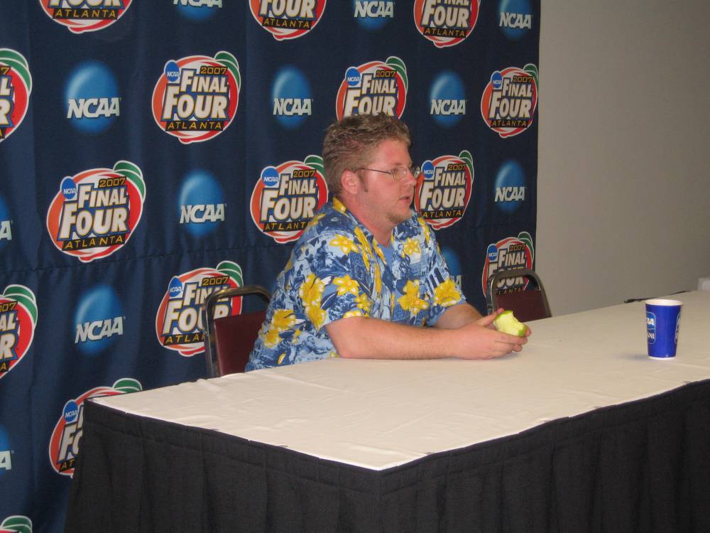 Jamie Strowbridge holds a news conference