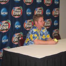 Jamie Strowbridge holds a news conference
