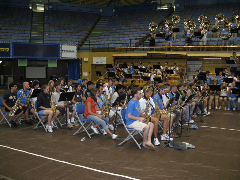 Saxes at rehearsal inside Pauley Pavilion, Band Camp 2007