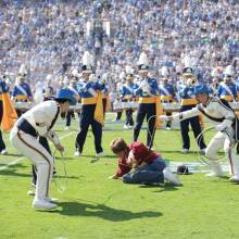 Drum Majors lassoing a Trojan, Oregon game, October 10, 2009