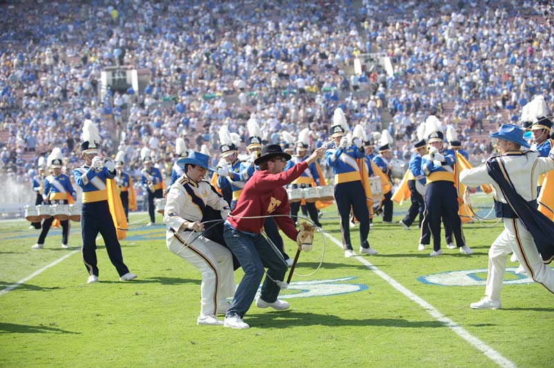 Drum Majors lassoing a Trojan, Oregon game, October 10, 2009