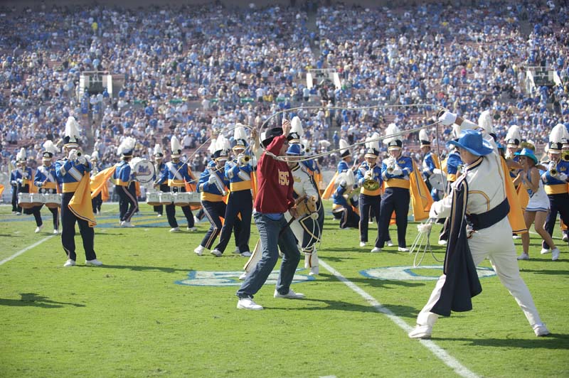 Drum Majors lassoing a Trojan, Oregon game, October 10, 2009