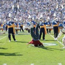 Drum Majors lassoing a Trojan, Western Show, Oregon game, October 10, 2009