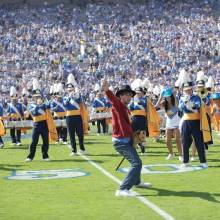 Drum Majors lassoing a Trojan, Western Show, Oregon game, October 10, 2009