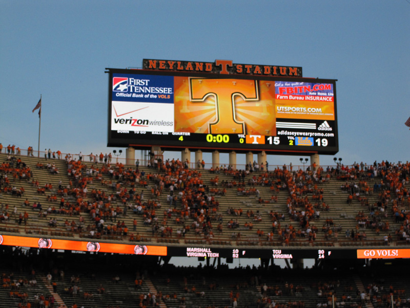 Scoreboard after game, Neyland Stadium, September 12, 2009