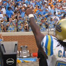 Reggie Carter celebrates with fans after the game, Neyland Stadium, September 12, 2009
