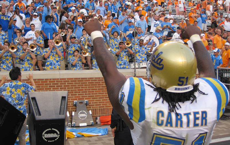 Reggie Carter celebrates with fans after the game, Neyland Stadium, September 12, 2009