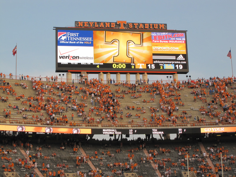 Scoreboard after game, Neyland Stadium, September 12, 2009