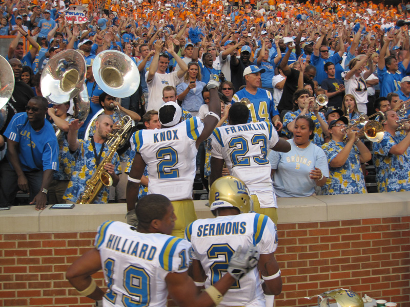 Team celebrates with fans after game, September 12, 2009