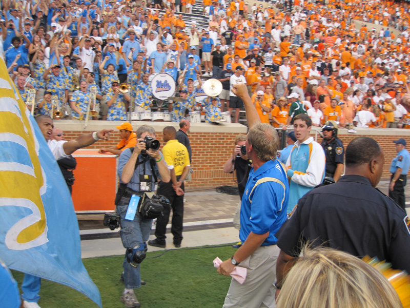 Coach Rick Neuheisel after UCLA won the game 19-15, Neyland Stadium, September 12, 2009