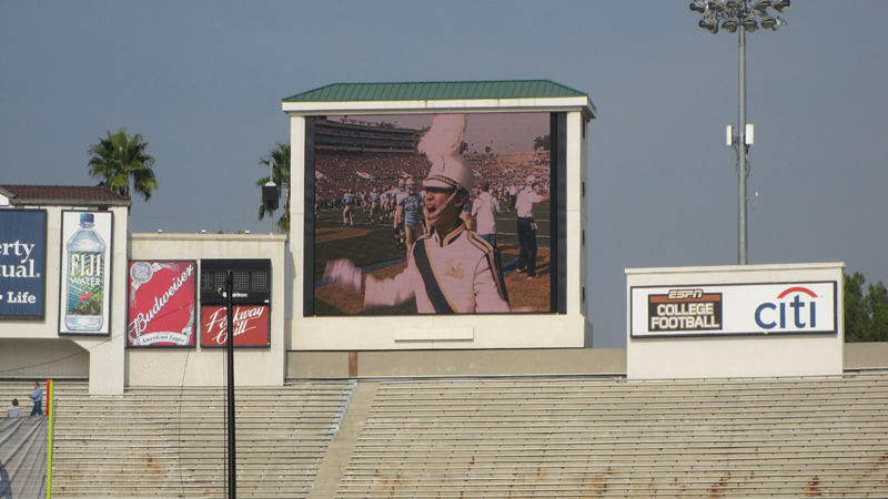 Drum Major David Cho on the videoboard, Washington game, November 7, 2009